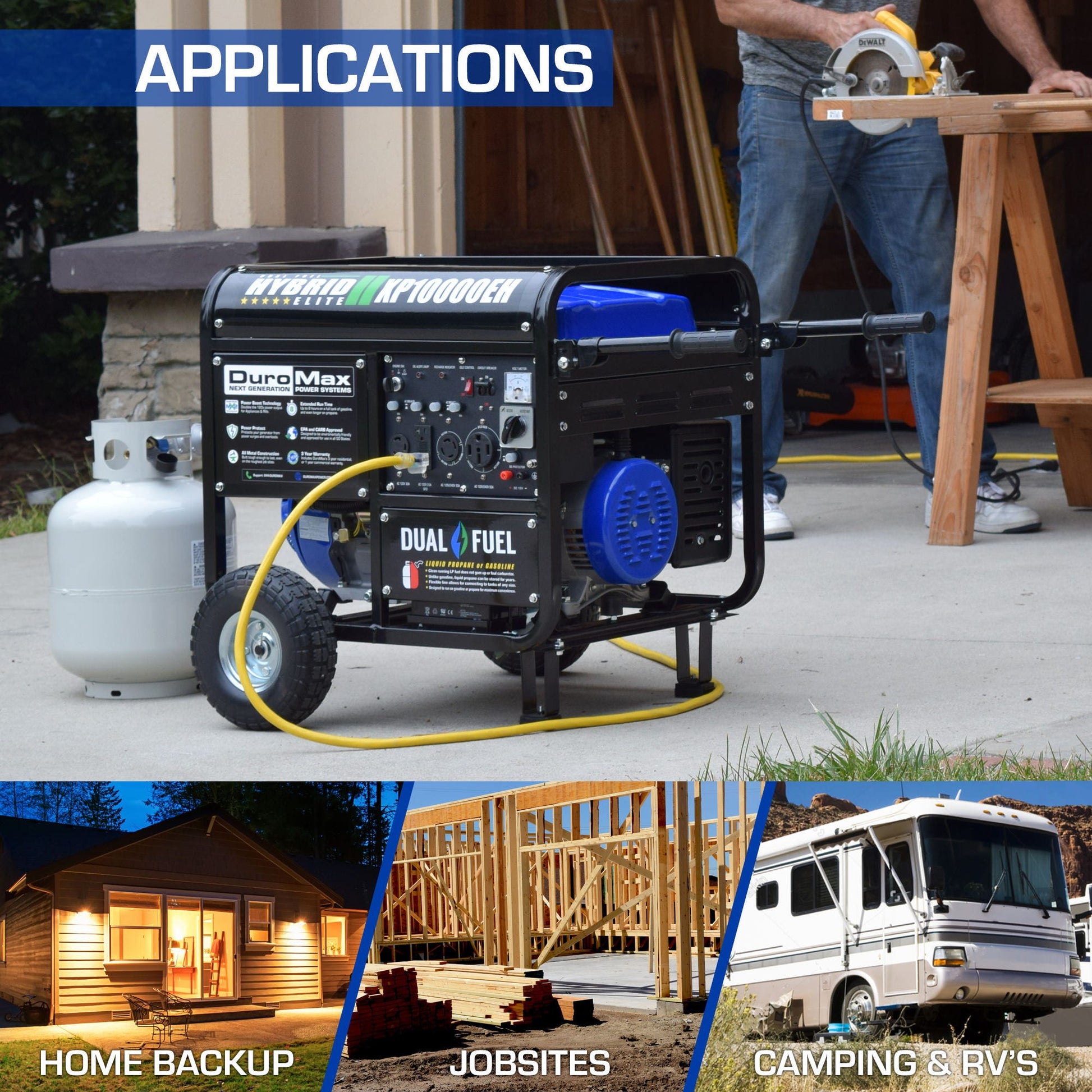 DuroMax XP10000EH 10,000-Watt 439cc Electric Start Dual Fuel Hybrid Portable Generator