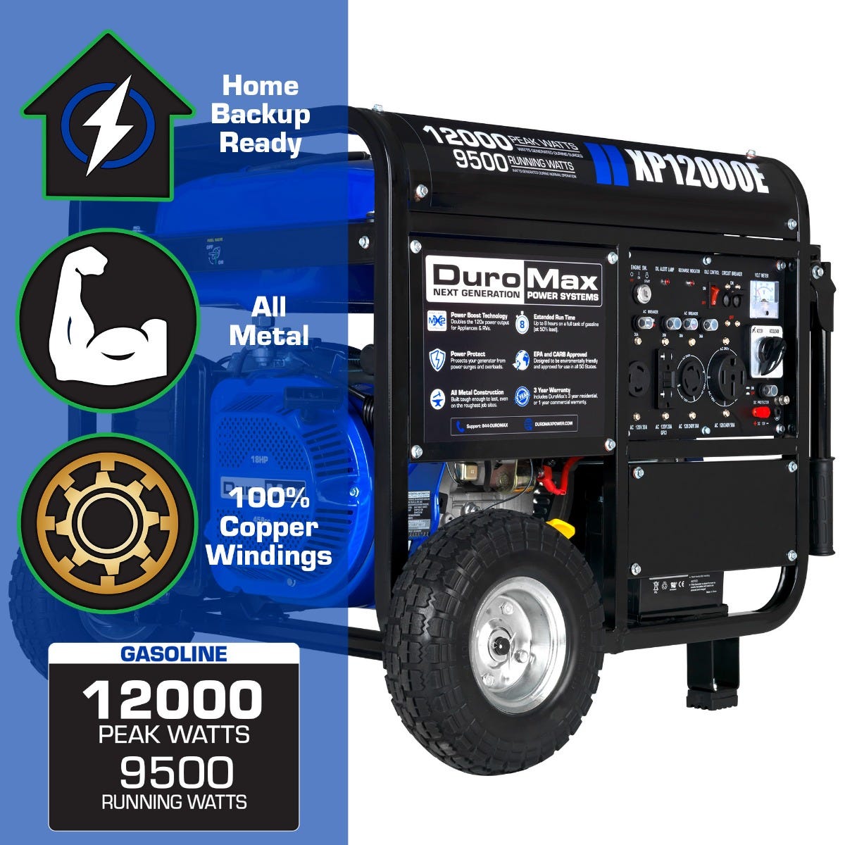 DuroMax XP12000E 12,000-Watt 457cc Portable Gas Electric Start Generator