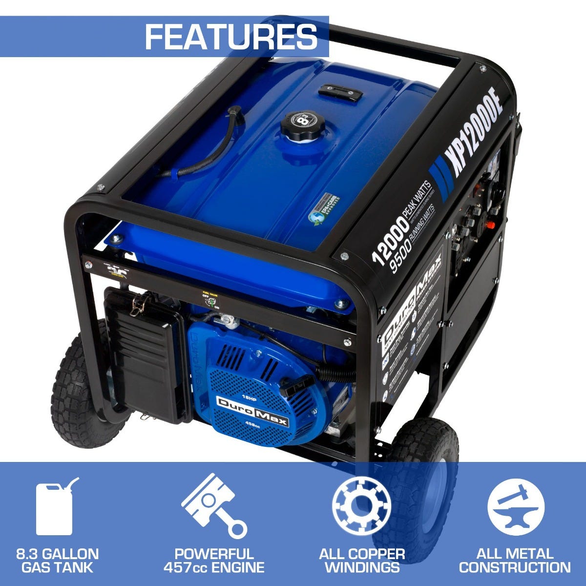 DuroMax XP12000E 12,000-Watt 457cc Portable Gas Electric Start Generator