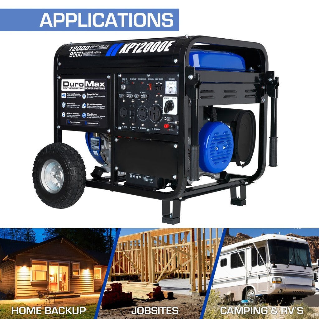DuroMax XP12000E 12,000-Watt 457cc Portable Gas Electric Start Generator