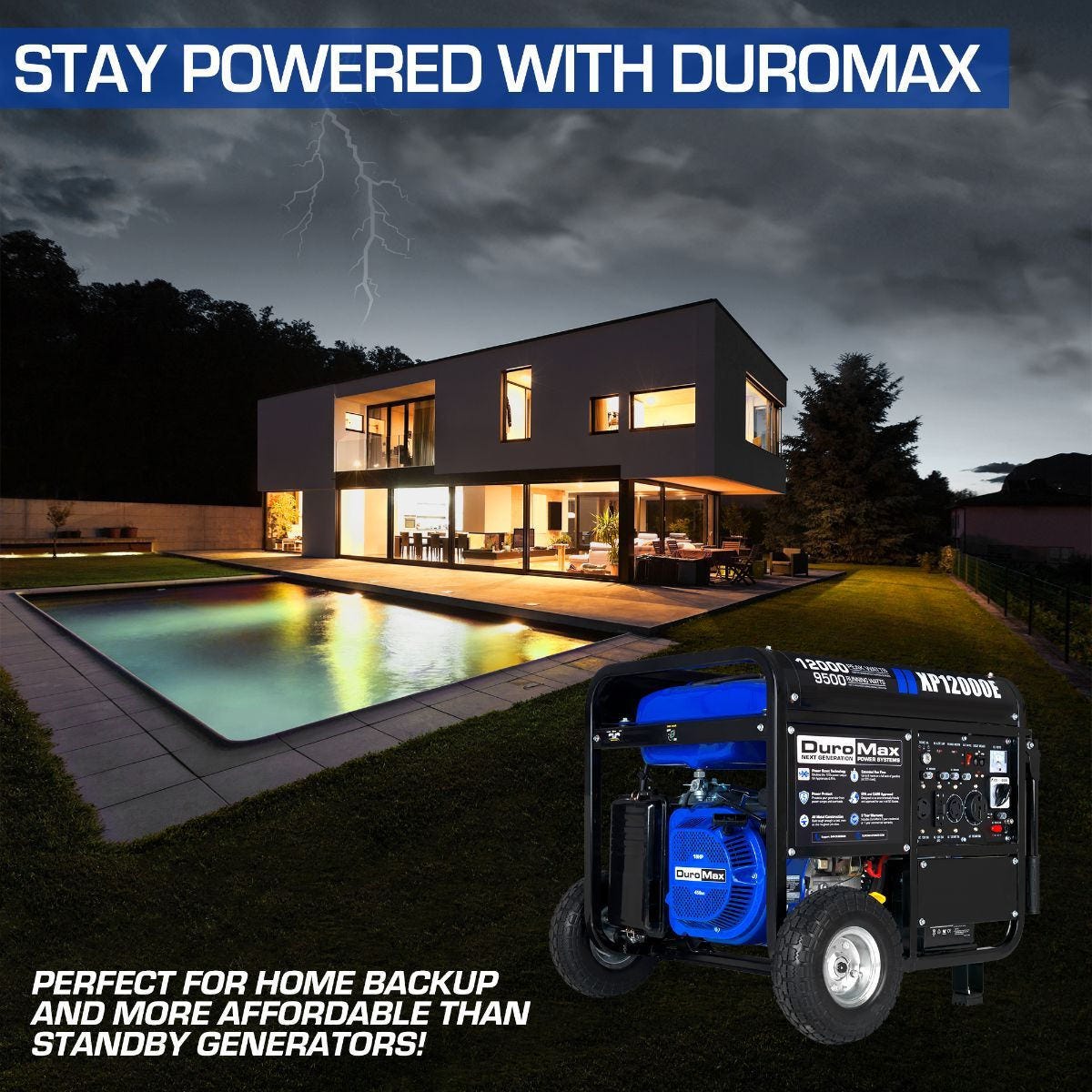 DuroMax XP12000E 12,000-Watt 457cc Portable Gas Electric Start Generator