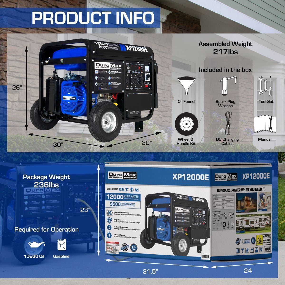 DuroMax XP12000E 12,000-Watt 457cc Portable Gas Electric Start Generator