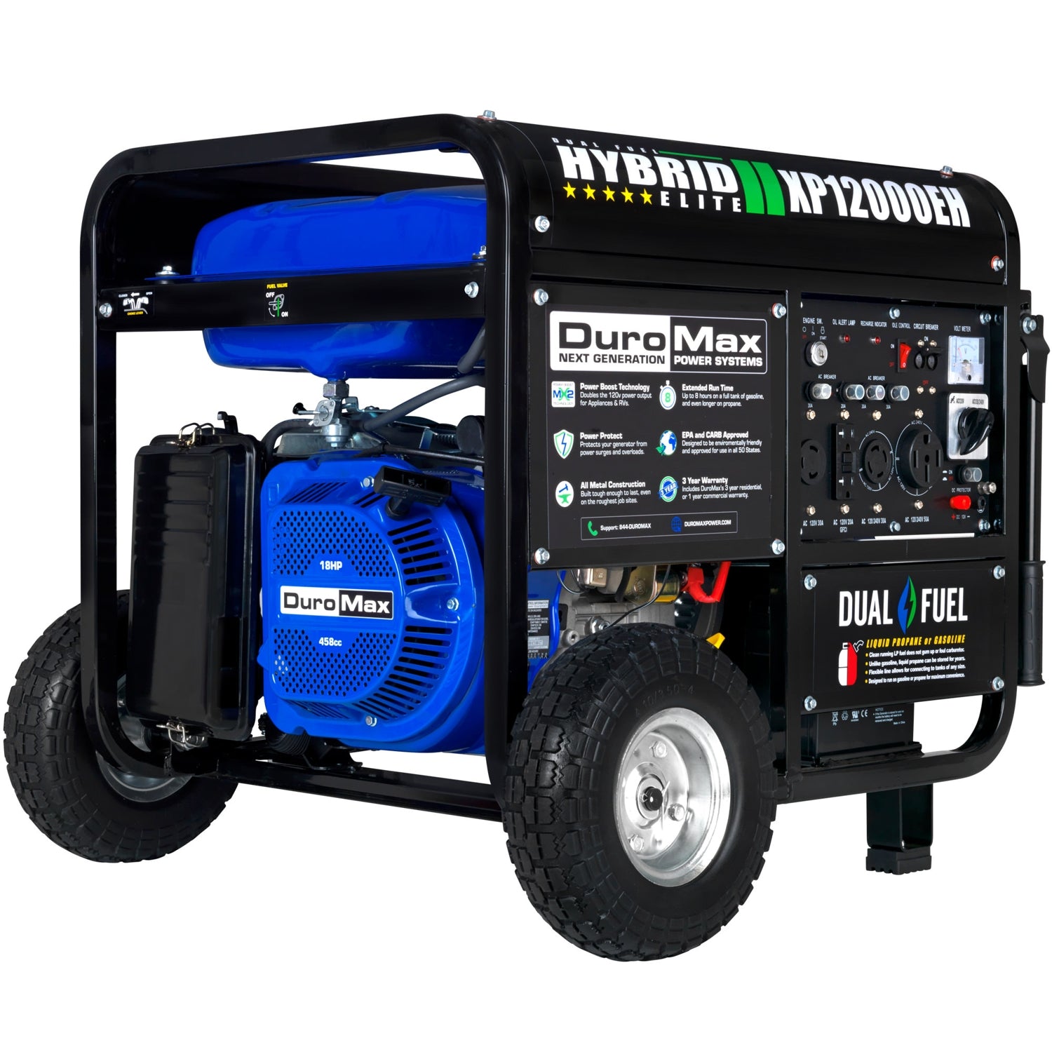 DuroMax XP12000EH 12,000-Watt 457cc Portable Dual Fuel Gas Propane Generator
