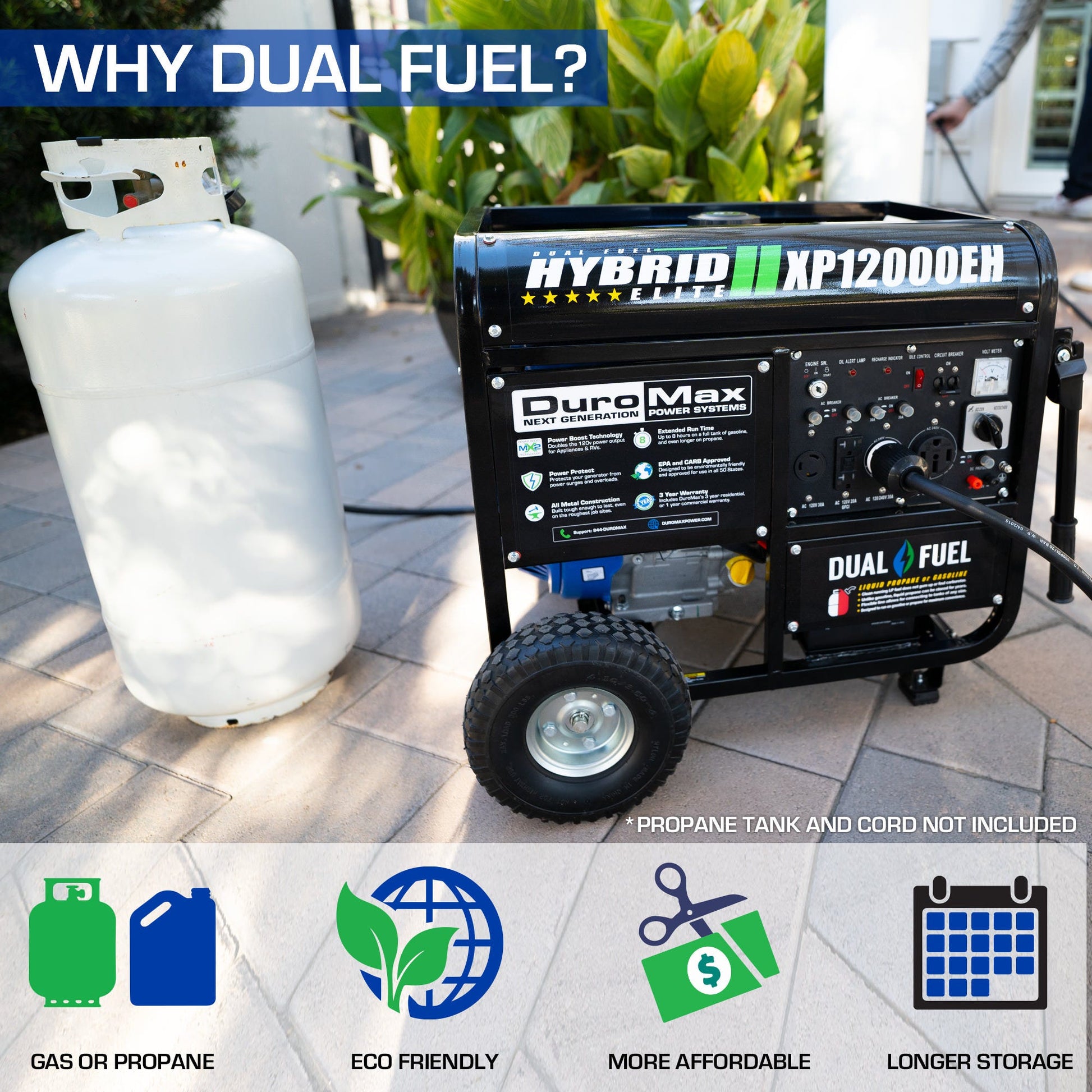 DuroMax XP12000EH 12,000-Watt 457cc Portable Dual Fuel Gas Propane Generator