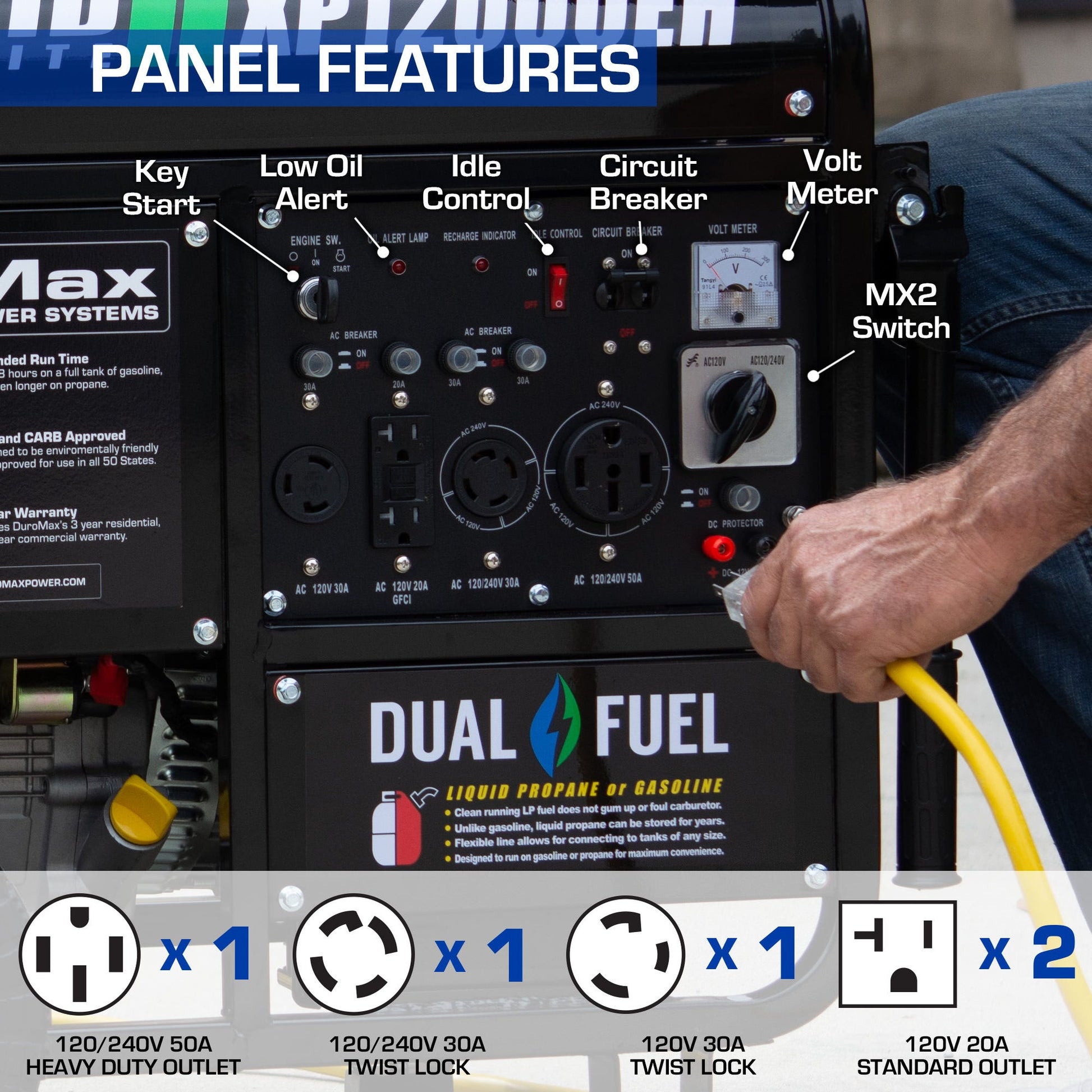 DuroMax XP12000EH 12,000-Watt 457cc Portable Dual Fuel Gas Propane Generator