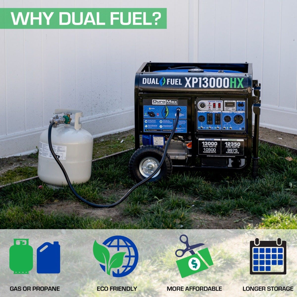DuroMax XP13000HX 13000-Watt 500cc Dual Fuel Gas Propane Portable Generator with CO Alert
