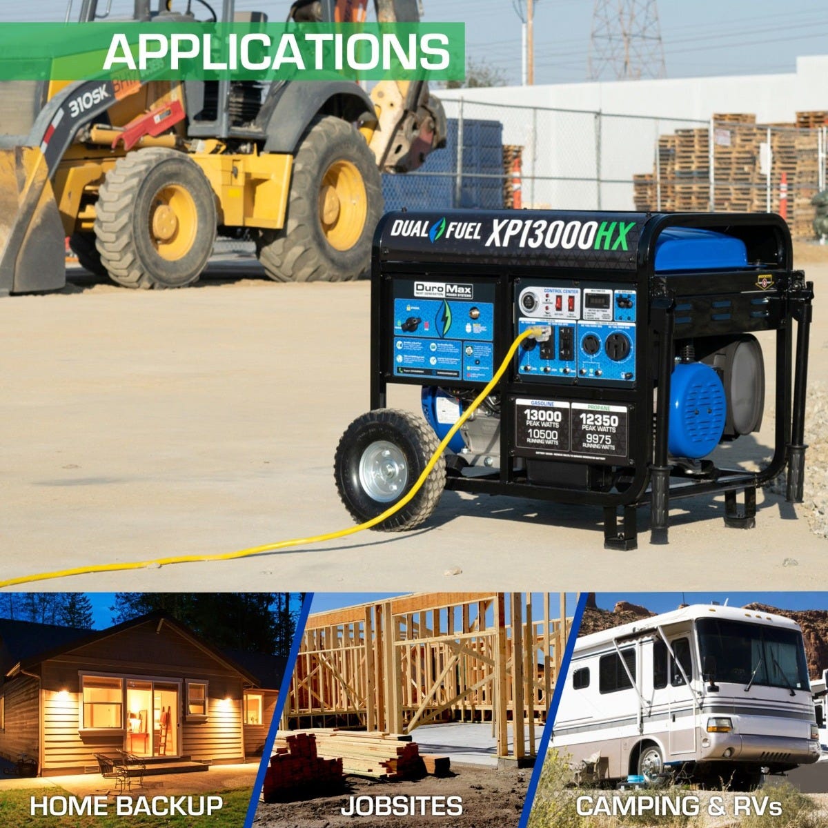 DuroMax XP13000HX 13000-Watt 500cc Dual Fuel Gas Propane Portable Generator with CO Alert