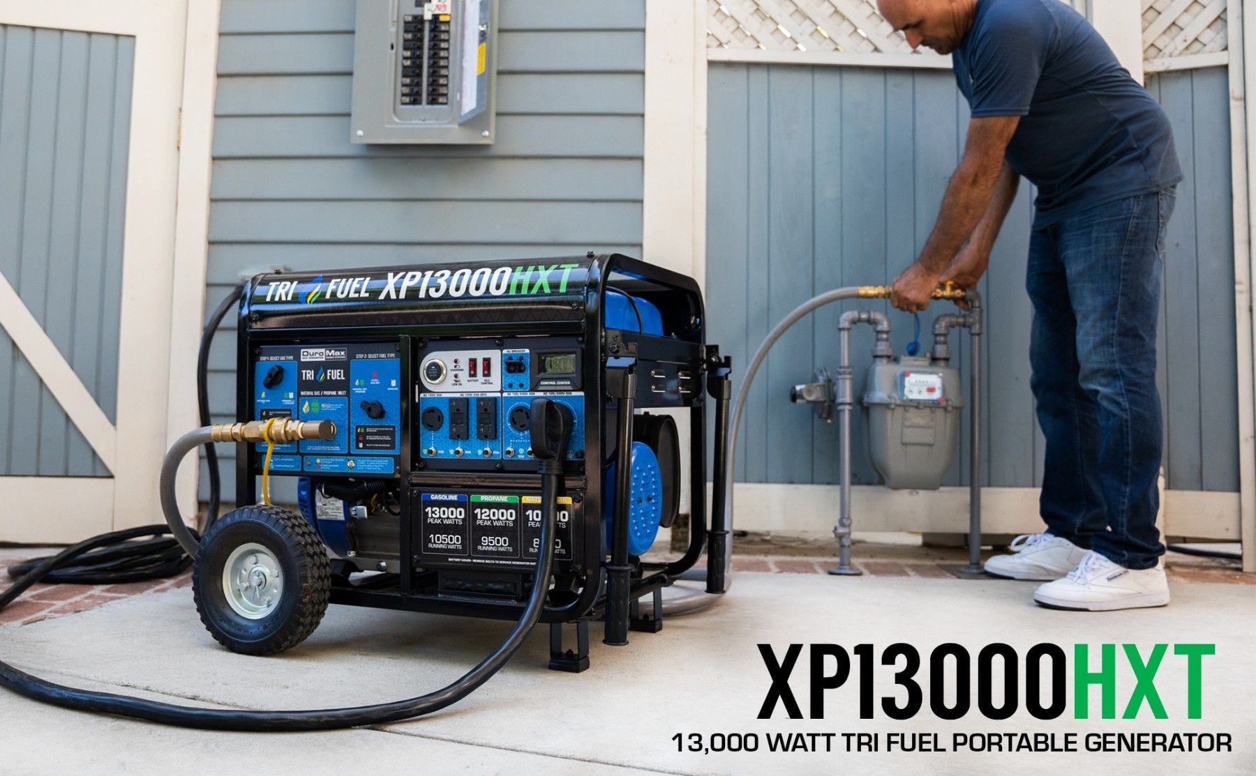DuroMax XP13000HXT 13000-Watt 500cc Tri Fuel Gas Propane Natural Gas Portable Generator with CO Alert