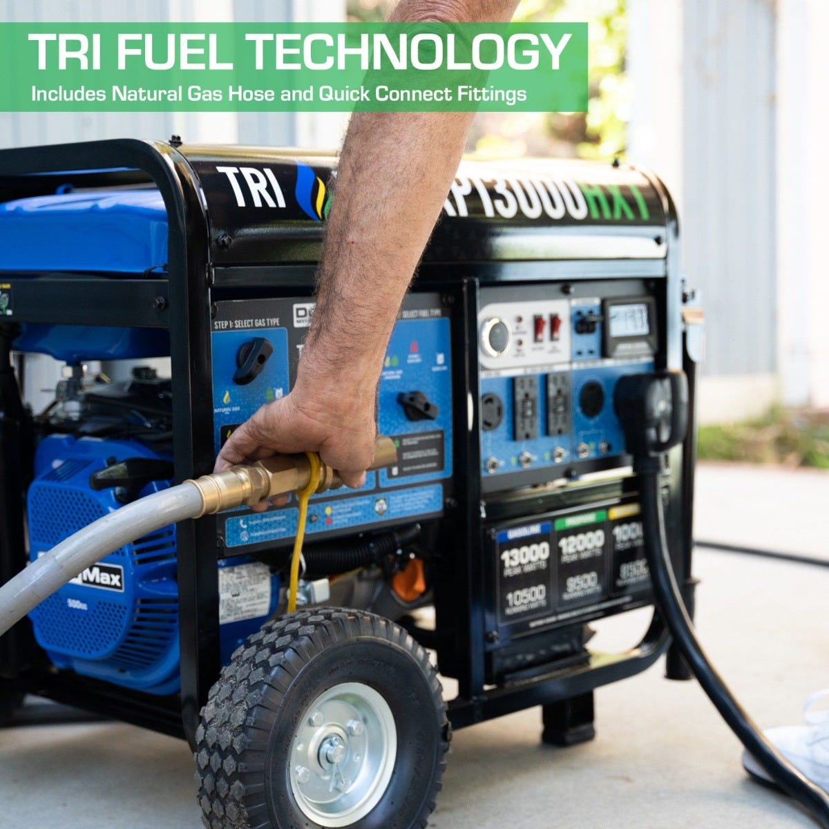 DuroMax XP13000HXT 13000-Watt 500cc Tri Fuel Gas Propane Natural Gas Portable Generator with CO Alert