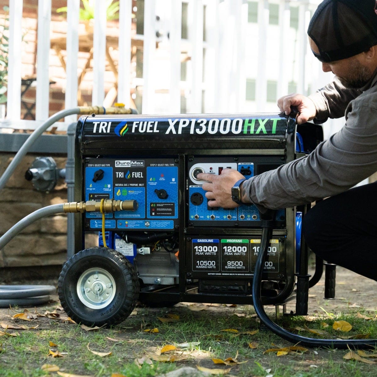 DuroMax XP13000HXT 13000-Watt 500cc Tri Fuel Gas Propane Natural Gas Portable Generator with CO Alert