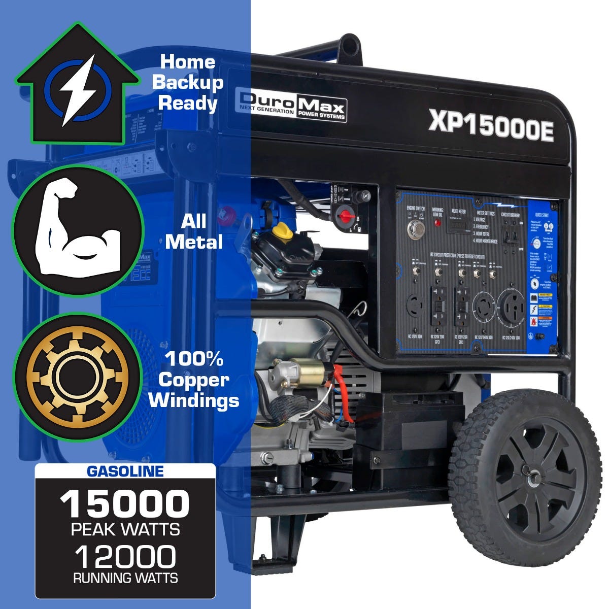 DuroMax XP15000E 15,000-Watt 713cc V-Twin Gas Powered Electric Start Portable Generator