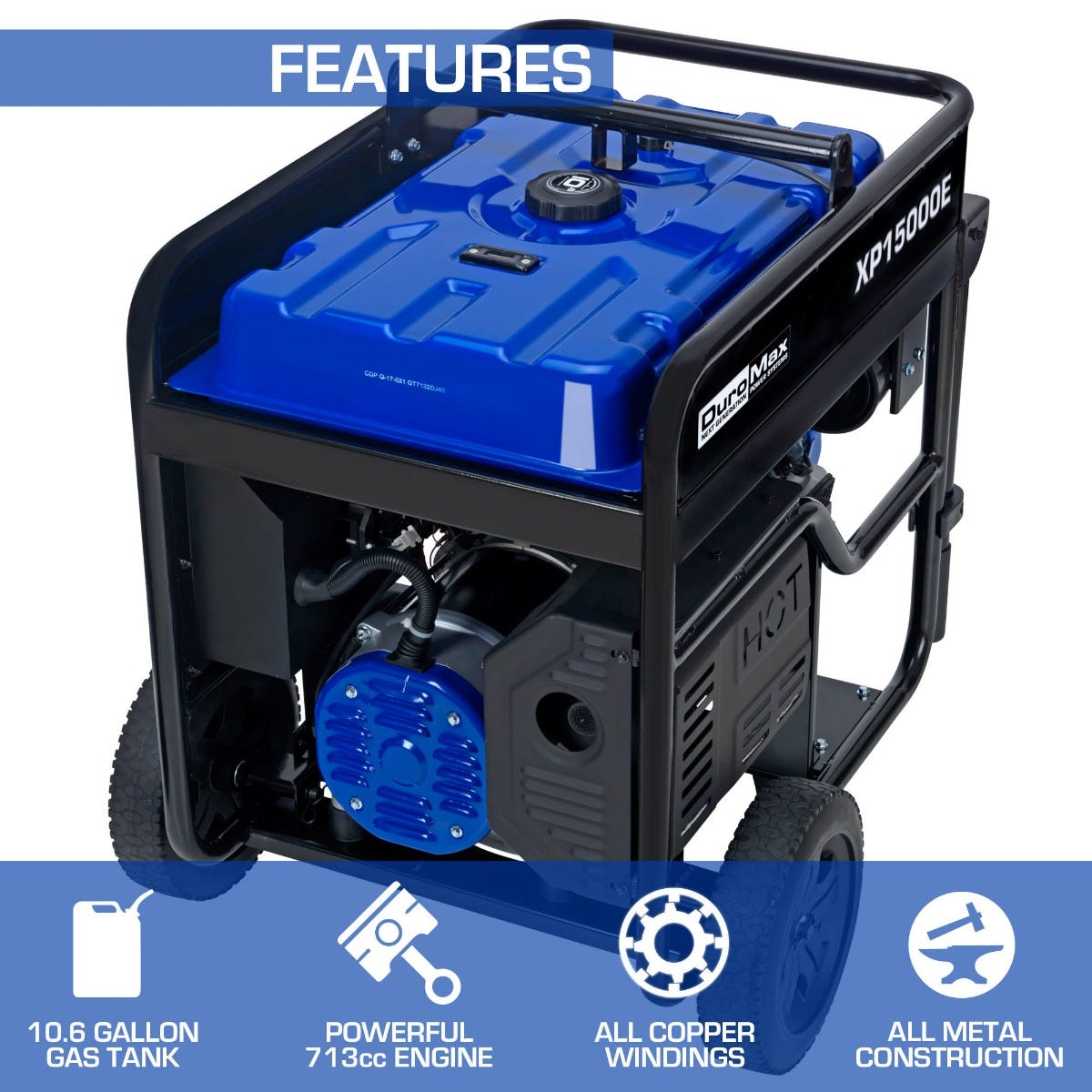 DuroMax XP15000E 15,000-Watt 713cc V-Twin Gas Powered Electric Start Portable Generator