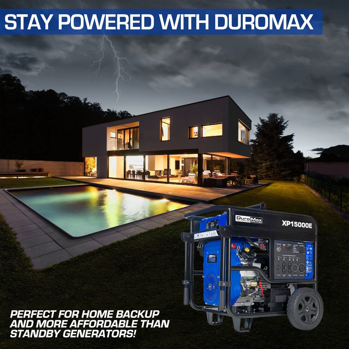 DuroMax XP15000E 15,000-Watt 713cc V-Twin Gas Powered Electric Start Portable Generator