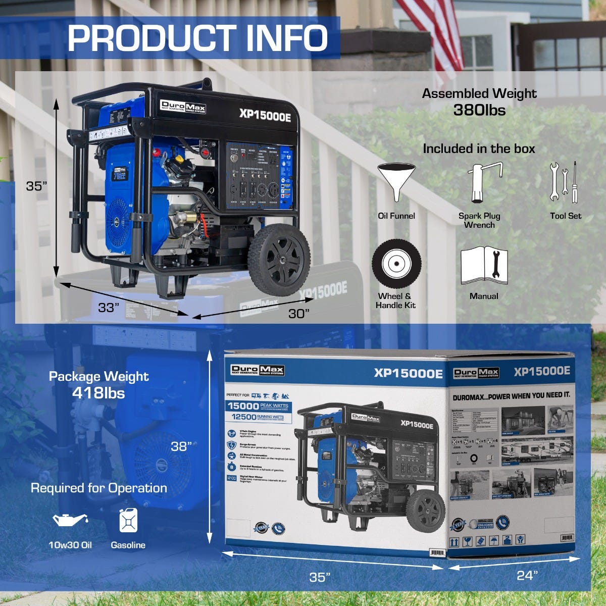 DuroMax XP15000E 15,000-Watt 713cc V-Twin Gas Powered Electric Start Portable Generator