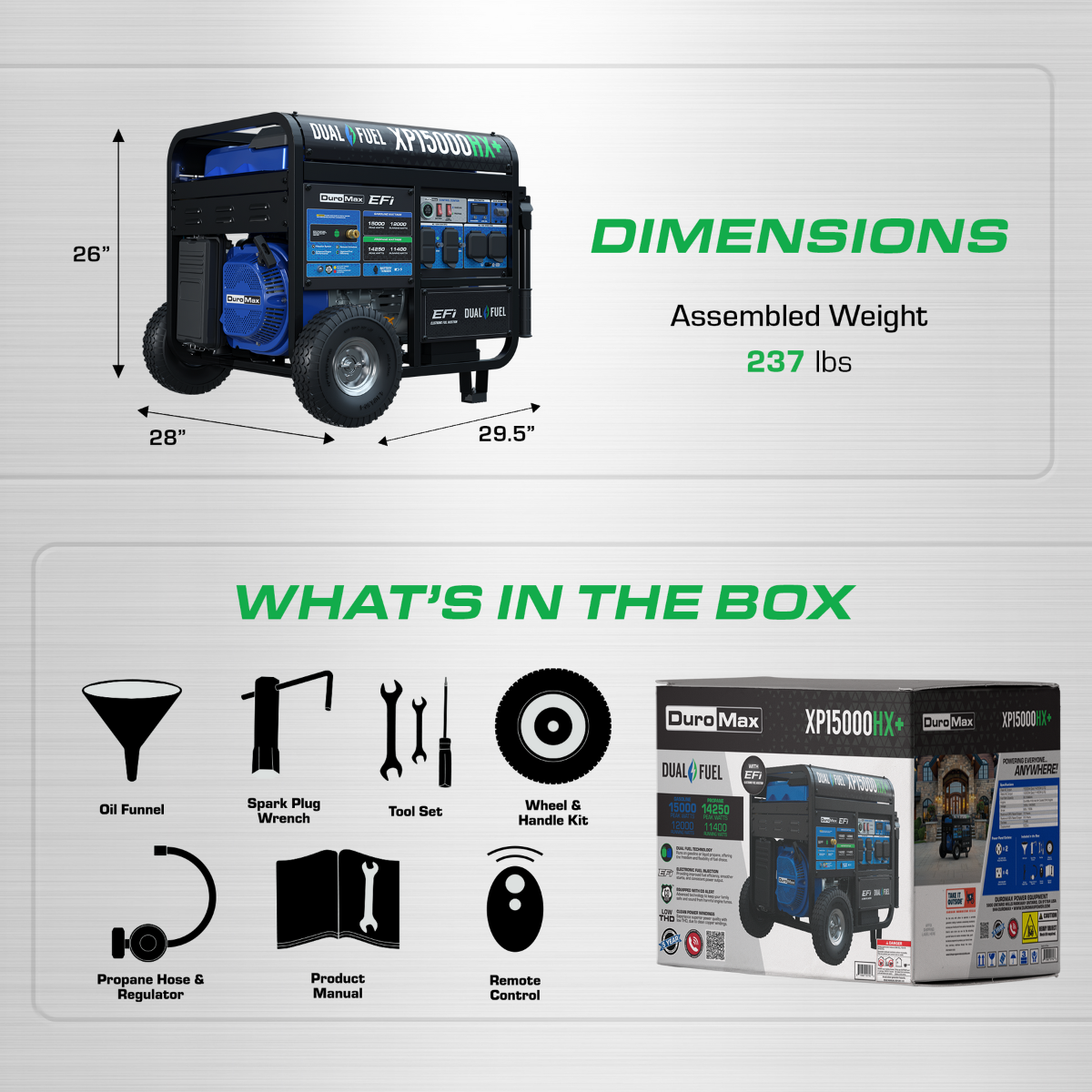 Duromax XP15000HX+ Electric Start 15,000 Watt Dual-Fuel EFI Portable Generator