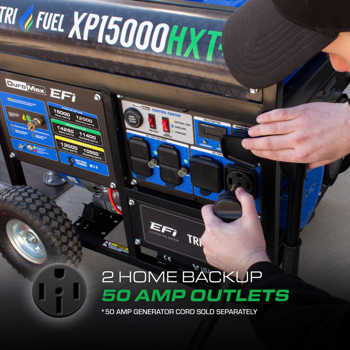 Duromax XP15000HXT+ Electric Start 15,000 Watt Tri-Fuel EFI Portable Generator