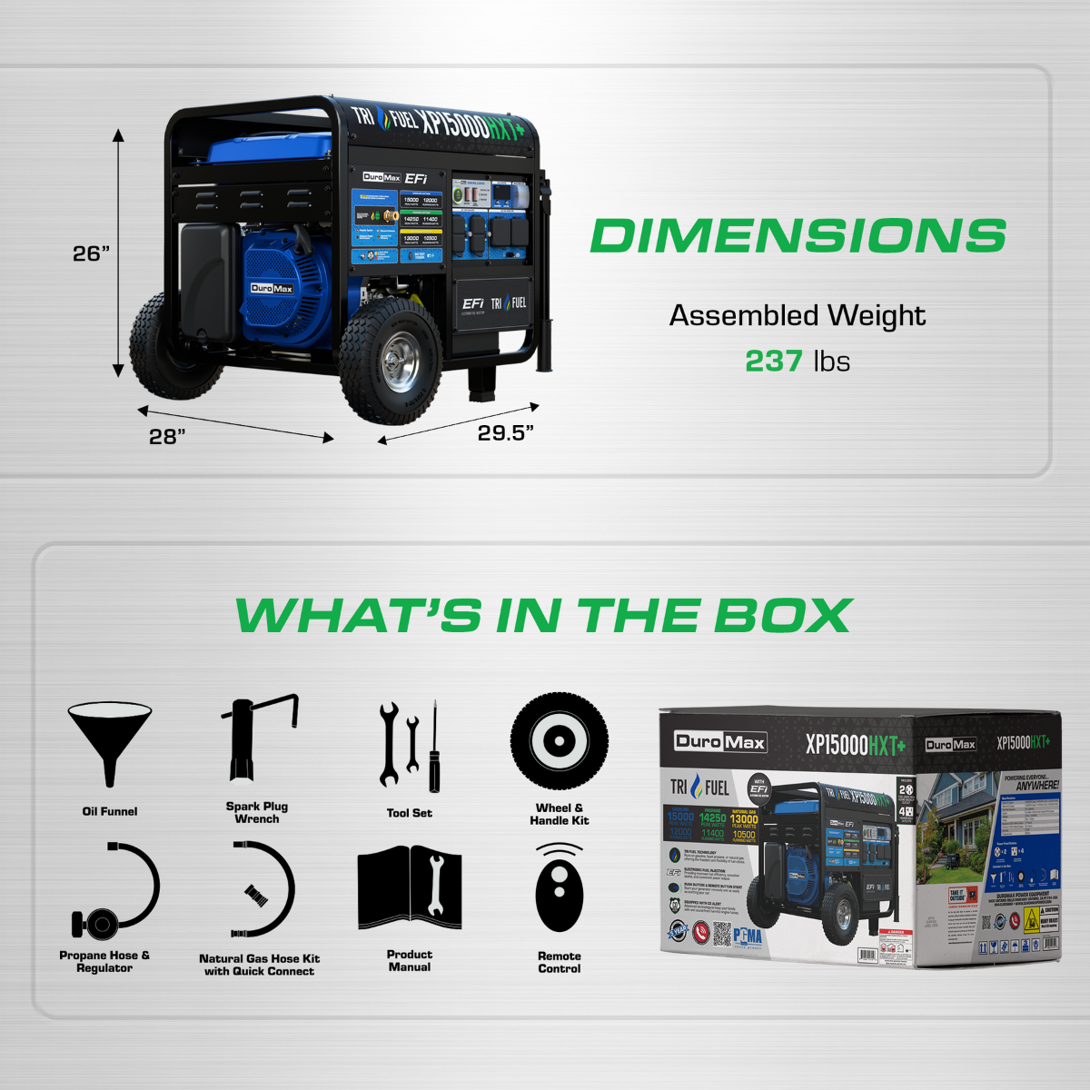 Duromax XP15000HXT+ Electric Start 15,000 Watt Tri-Fuel EFI Portable Generator