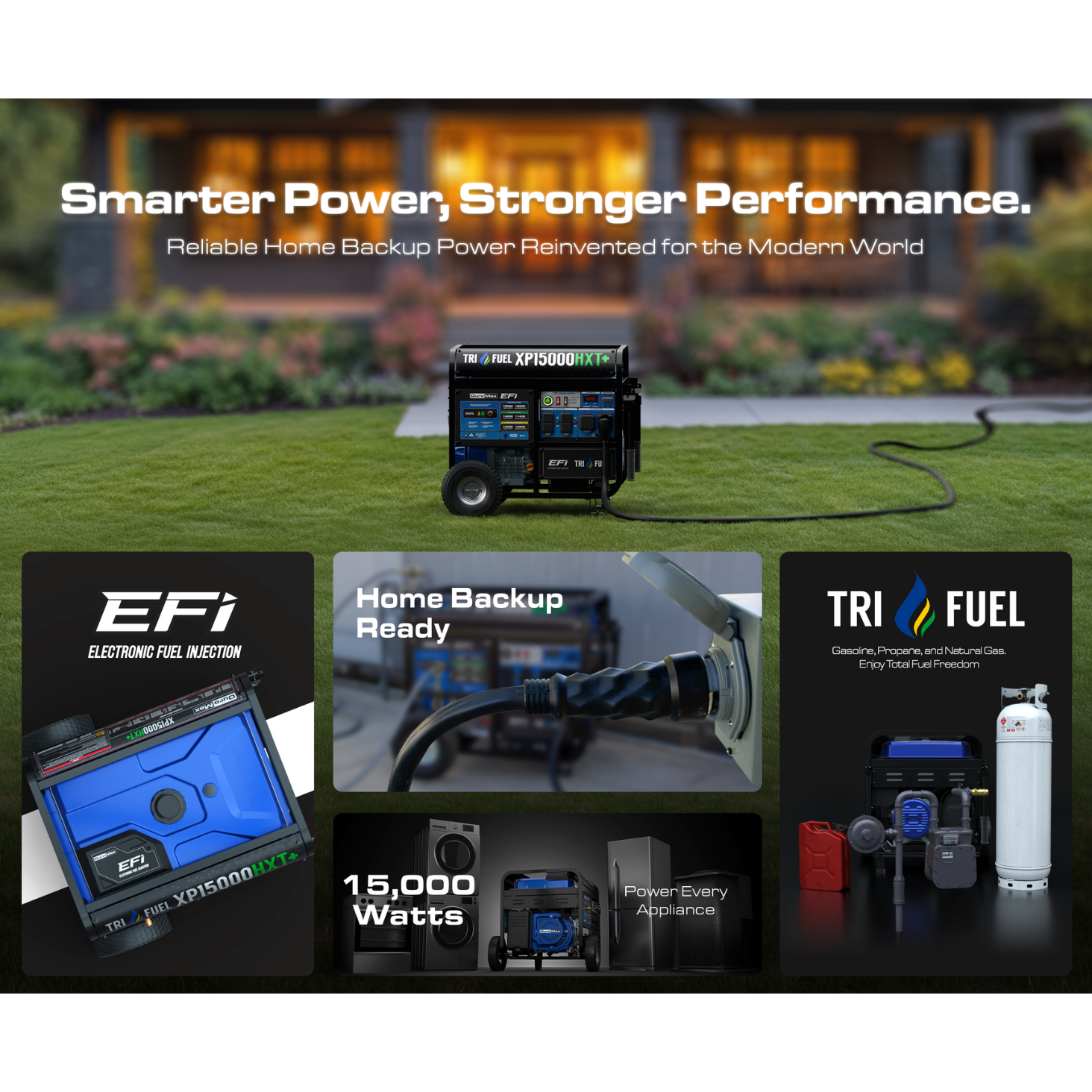 Duromax XP15000HXT+ Electric Start 15,000 Watt Tri-Fuel EFI Portable Generator
