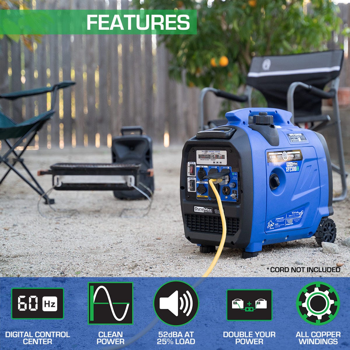 DuroMax XP2300iH 2,300-Watt 80cc Dual Fuel Digital Inverter Hybrid Portable Generator