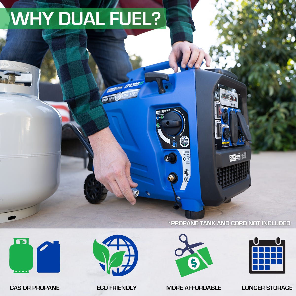 DuroMax XP2300iH 2,300-Watt 80cc Dual Fuel Digital Inverter Hybrid Portable Generator