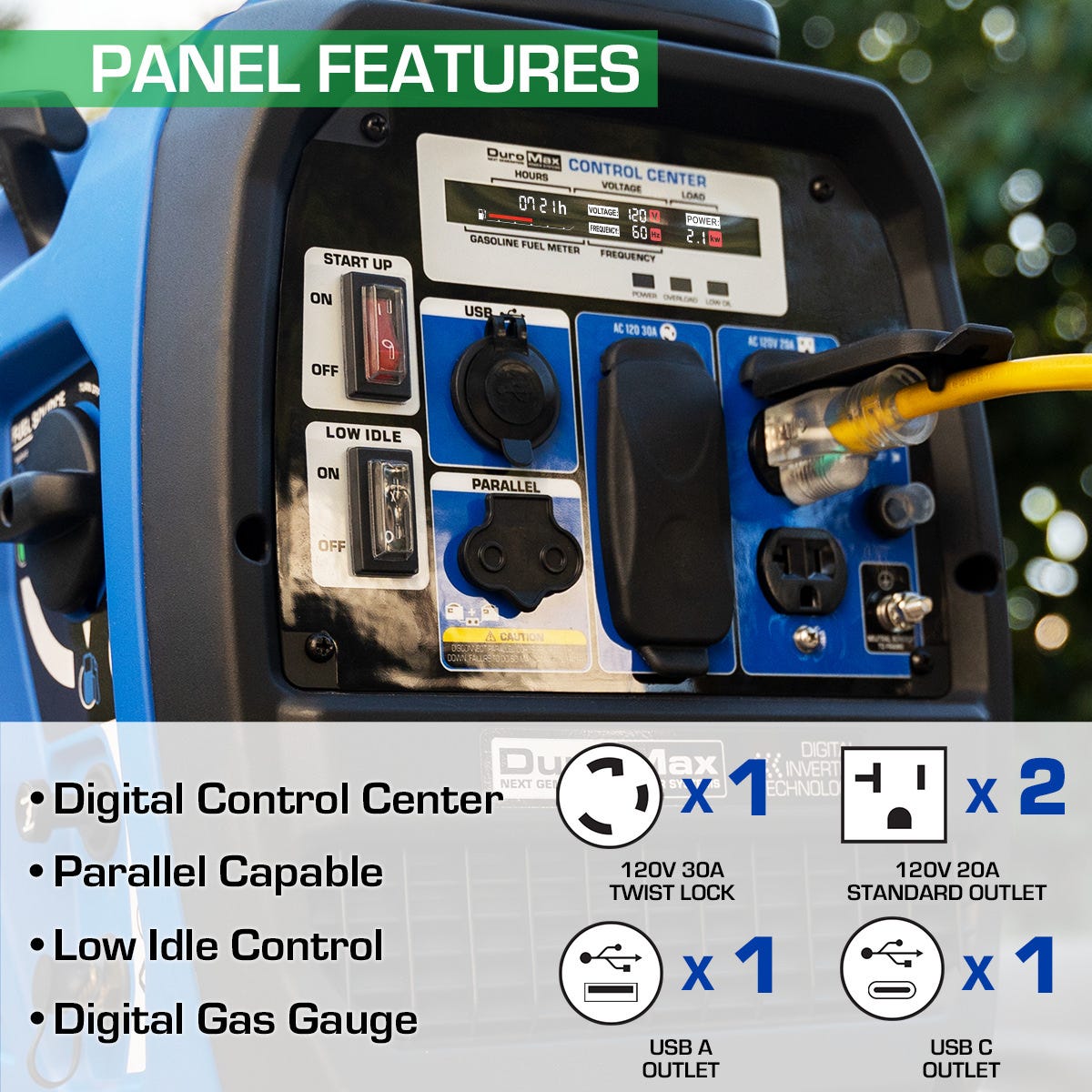 DuroMax XP2300iH 2,300-Watt 80cc Dual Fuel Digital Inverter Hybrid Portable Generator