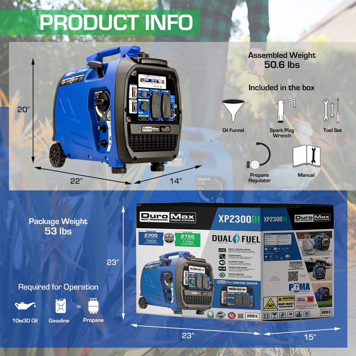 DuroMax XP2300iH 2,300-Watt 80cc Dual Fuel Digital Inverter Hybrid Portable Generator