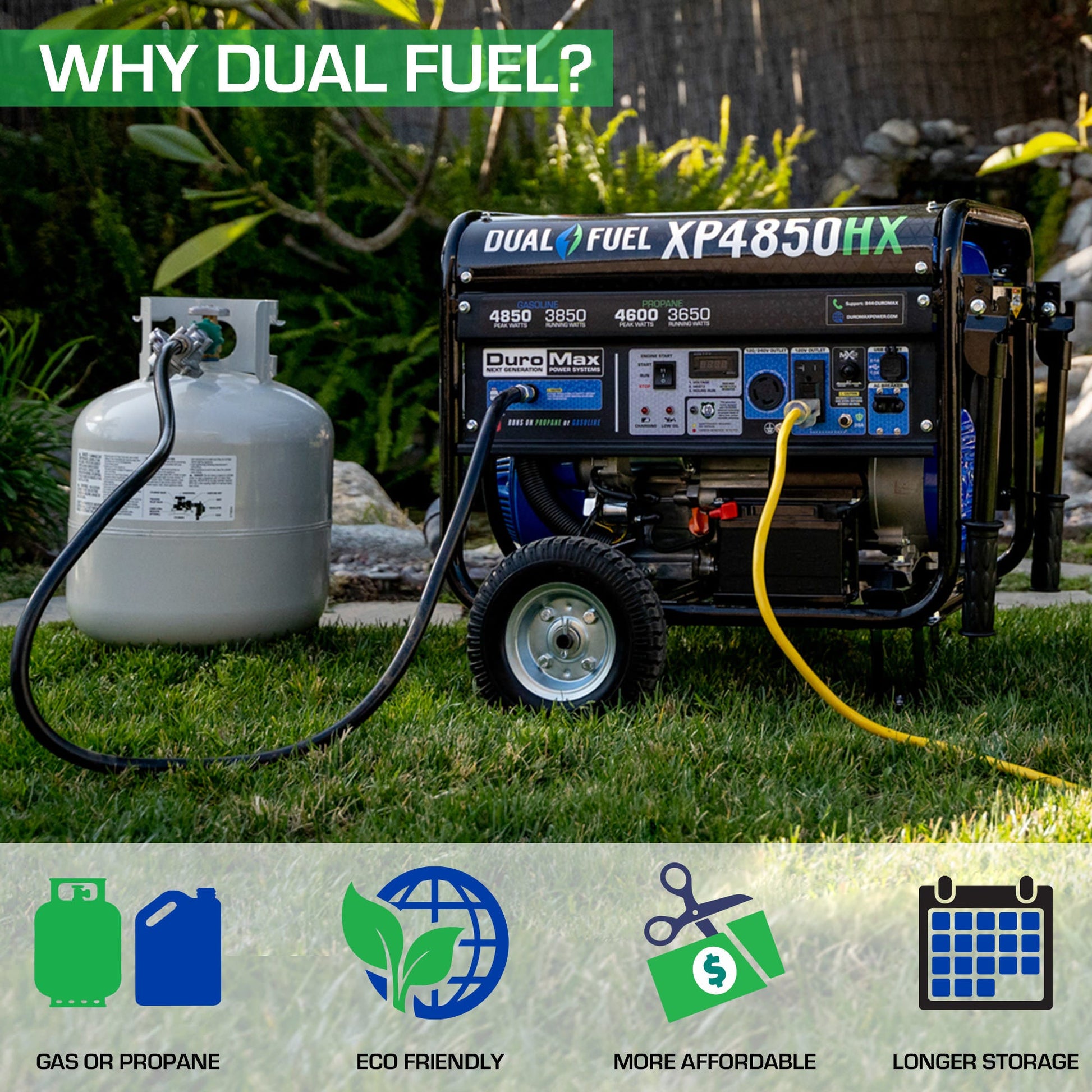 DuroMax XP4850HX 4,850-Watt 210cc Dual Fuel Gas Propane Portable Generator with CO Alert