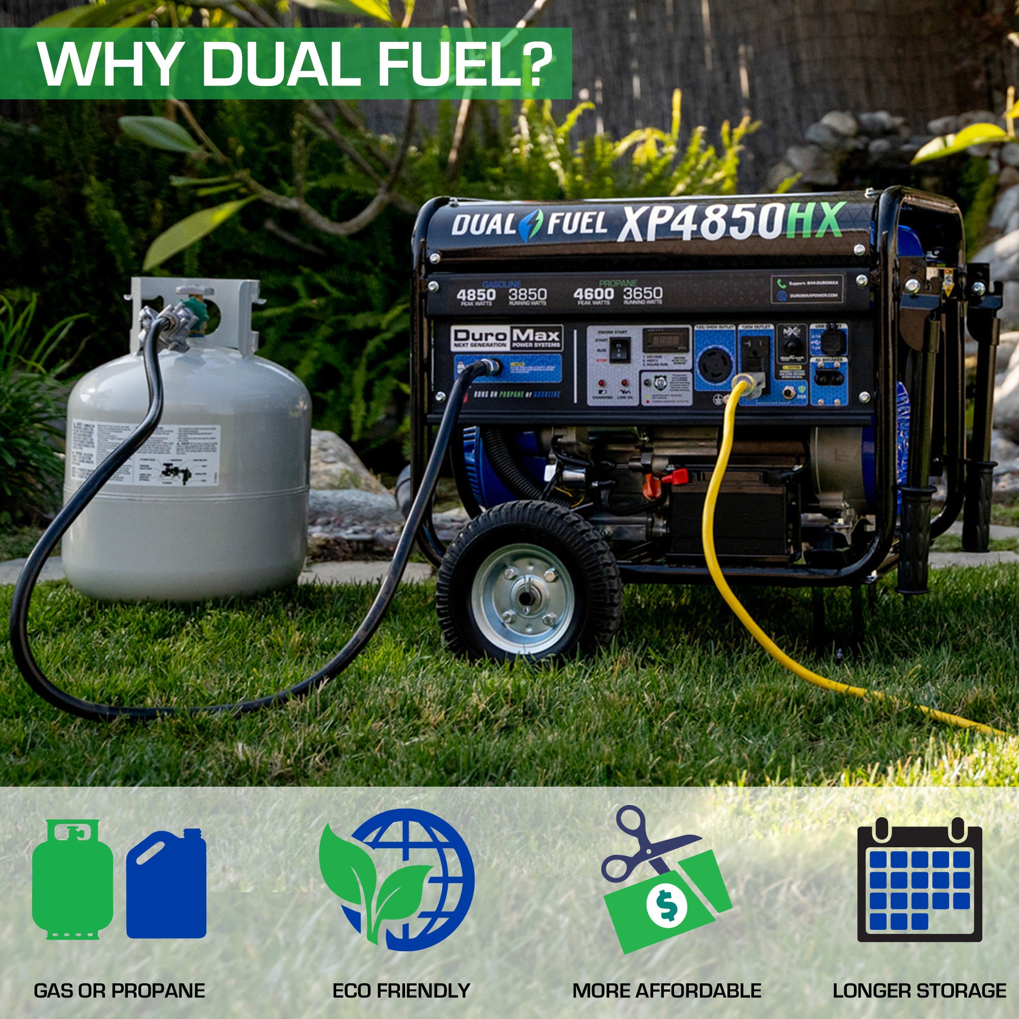 DuroMax XP4850HX 4,850-Watt 210cc Dual Fuel Gas Propane Portable Generator with CO Alert