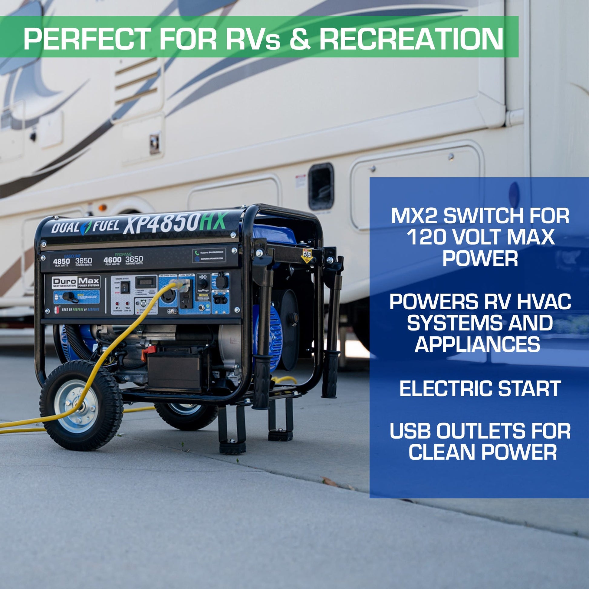 DuroMax XP4850HX 4,850-Watt 210cc Dual Fuel Gas Propane Portable Generator with CO Alert