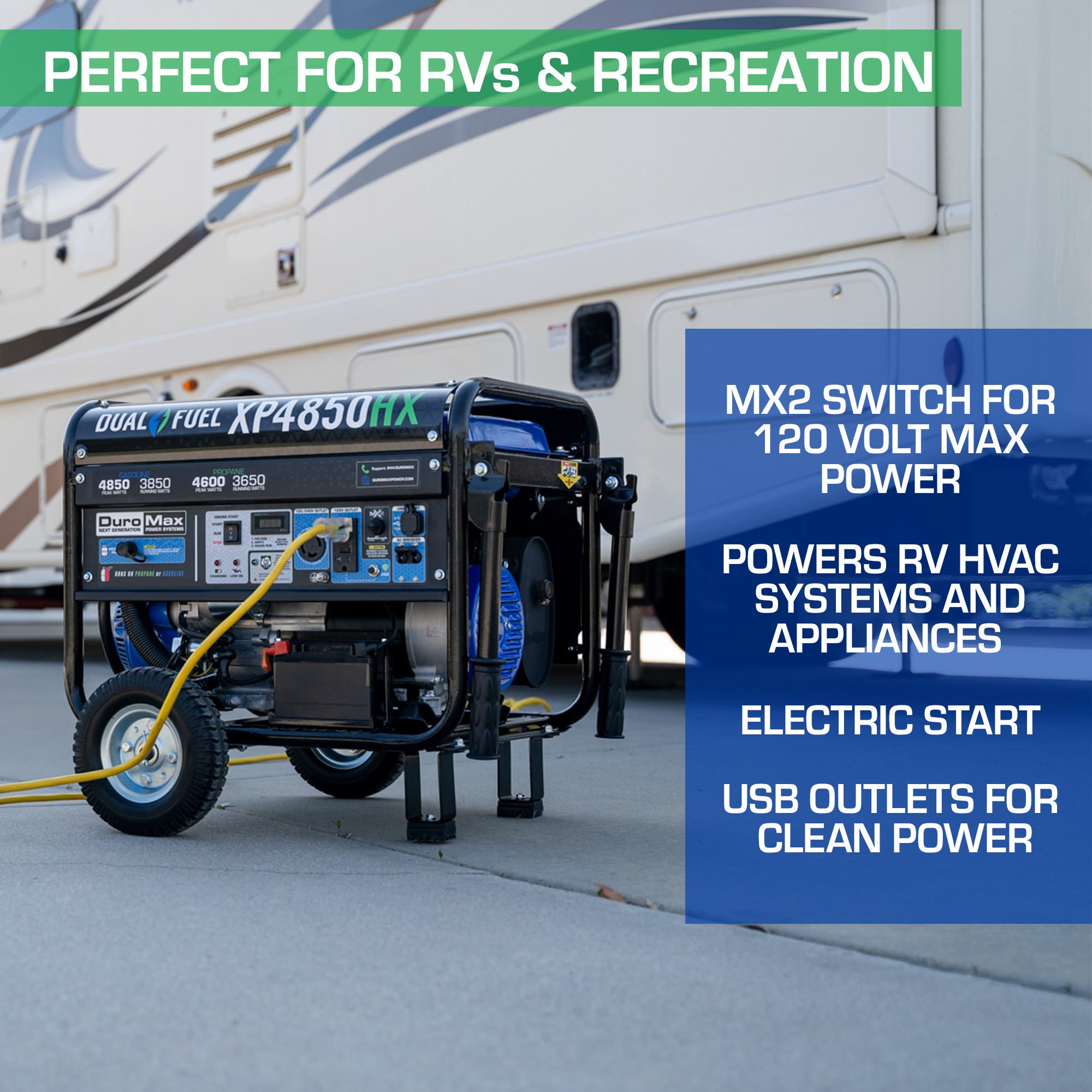 DuroMax XP4850HX 4,850-Watt 210cc Dual Fuel Gas Propane Portable Generator with CO Alert