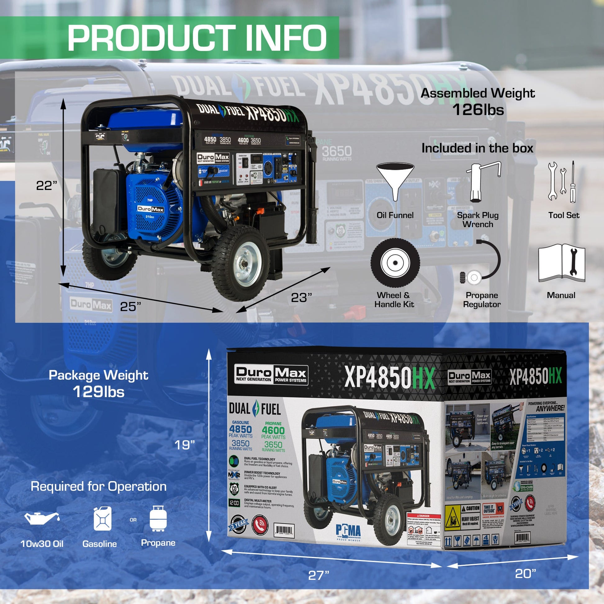 DuroMax XP4850HX 4,850-Watt 210cc Dual Fuel Gas Propane Portable Generator with CO Alert