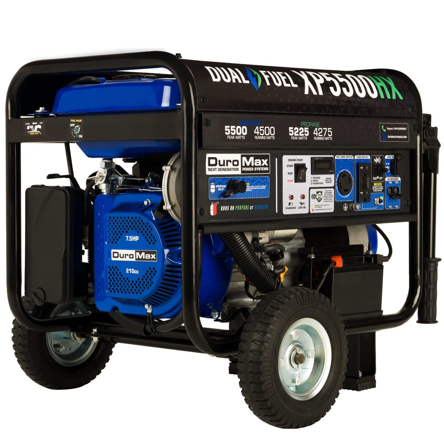 DuroMax XP5500HX 5,500-Watt 210cc Dual Fuel Gas Propane Portable Generator with CO Alert