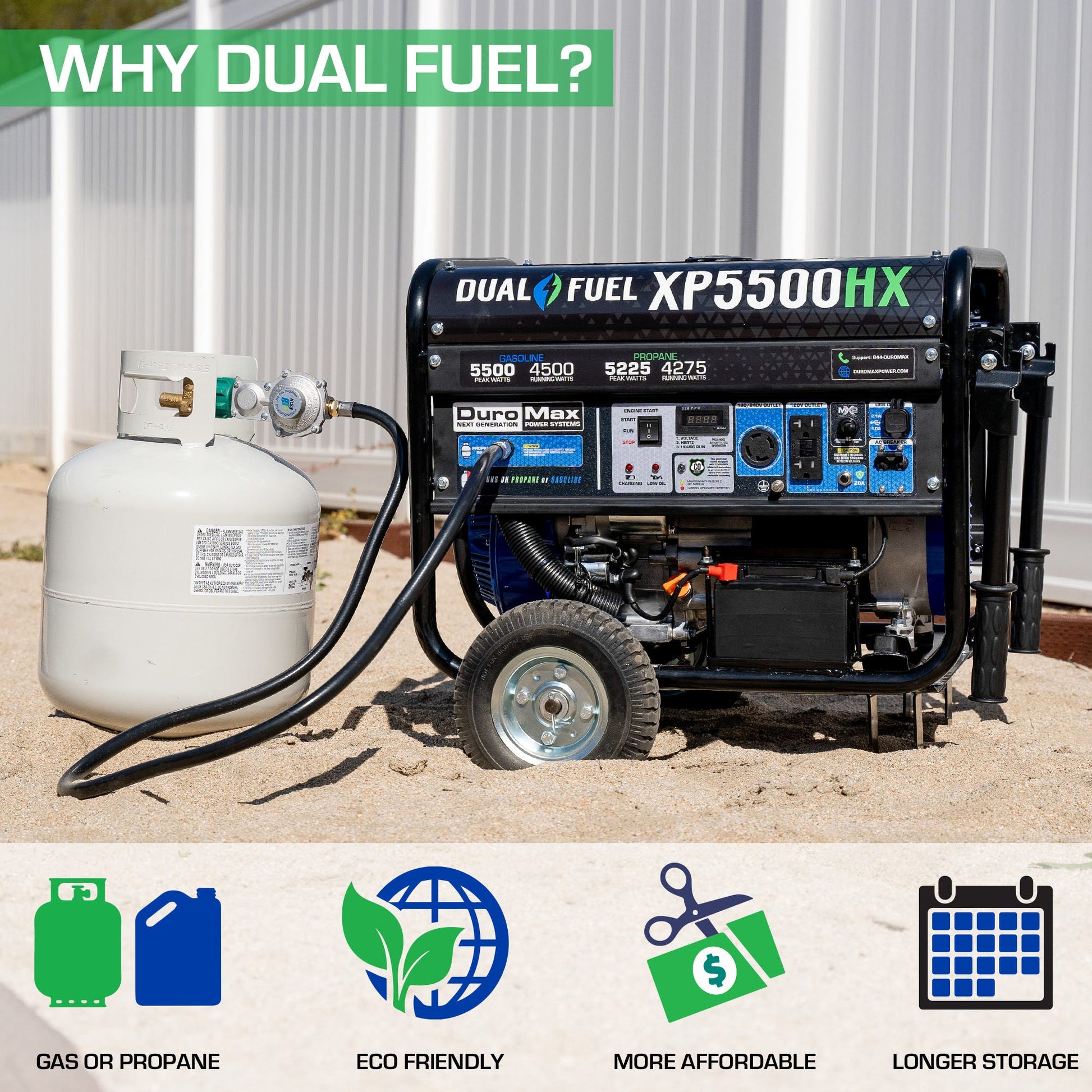 DuroMax XP5500HX 5,500-Watt 210cc Dual Fuel Gas Propane Portable Generator with CO Alert