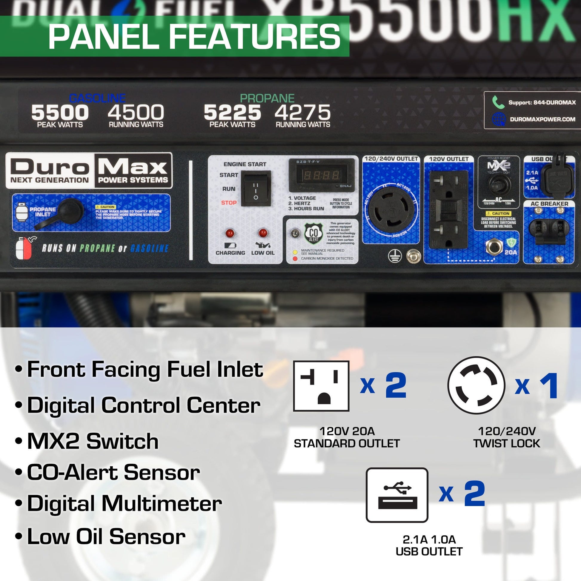DuroMax XP5500HX 5,500-Watt 210cc Dual Fuel Gas Propane Portable Generator with CO Alert