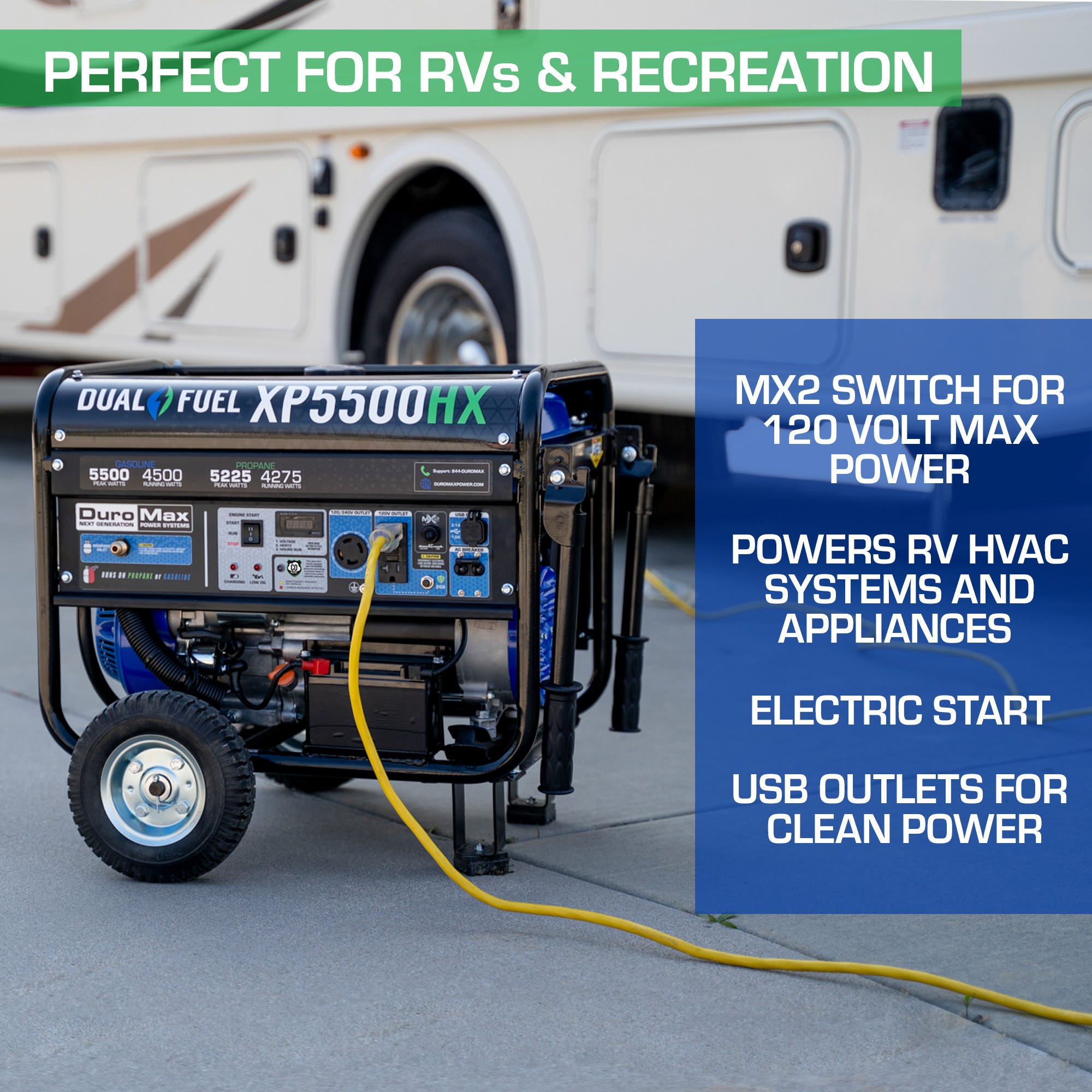 DuroMax XP5500HX 5,500-Watt 210cc Dual Fuel Gas Propane Portable Generator with CO Alert