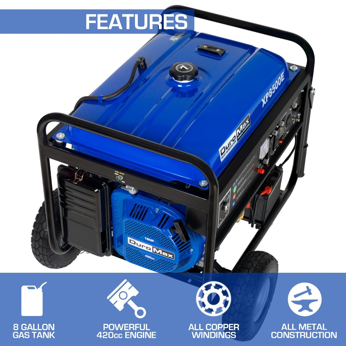 DuroMax XP8500E 8,500-Watt 420cc Gas Generator w/ Electric Start and Wheel Kit
