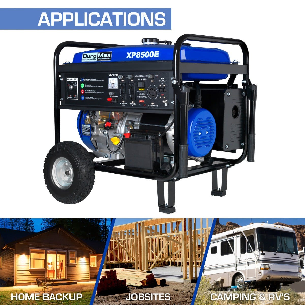 DuroMax XP8500E 8,500-Watt 420cc Gas Generator w/ Electric Start and Wheel Kit