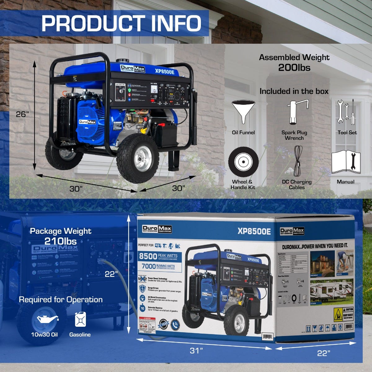 DuroMax XP8500E 8,500-Watt 420cc Gas Generator w/ Electric Start and Wheel Kit