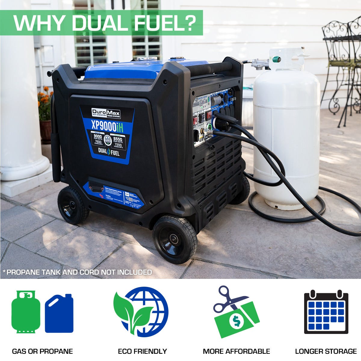 DuroMax XP9000iH 9,000-Watt 459cc Dual Fuel Digital Inverter Hybrid Portable Generator