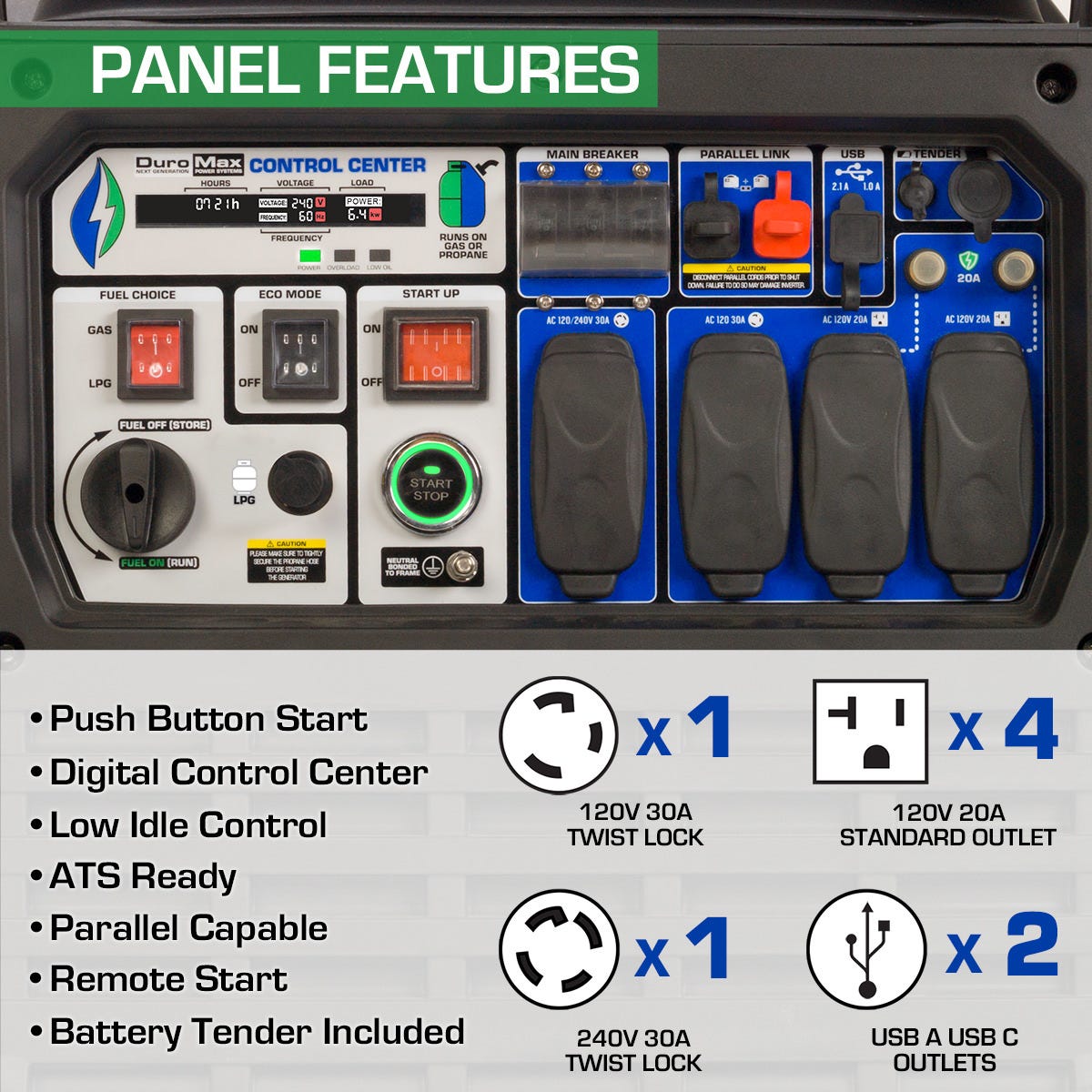 DuroMax XP9000iH 9,000-Watt 459cc Dual Fuel Digital Inverter Hybrid Portable Generator