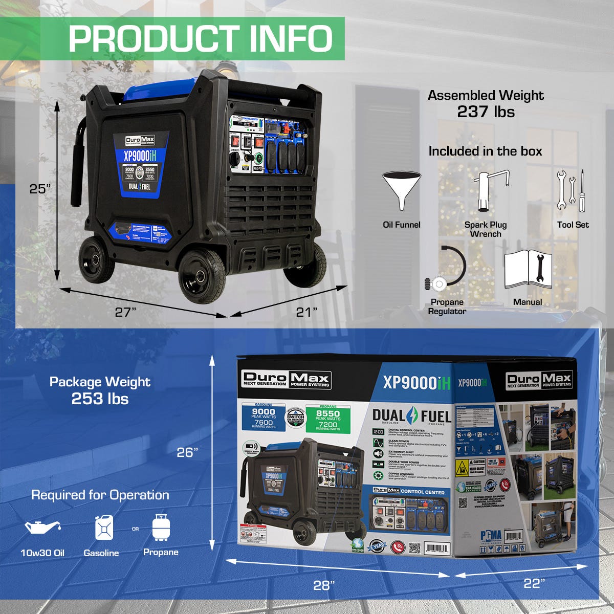 DuroMax XP9000iH 9,000-Watt 459cc Dual Fuel Digital Inverter Hybrid Portable Generator