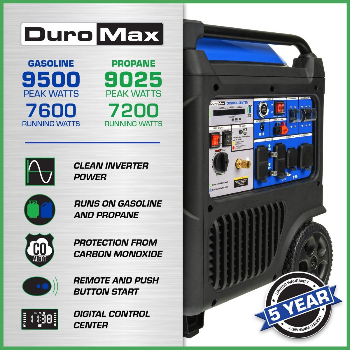 Duromax XP9500iH Portable Dual Fuel Inverter 9,500-Watt Generator w/ CO Alert
