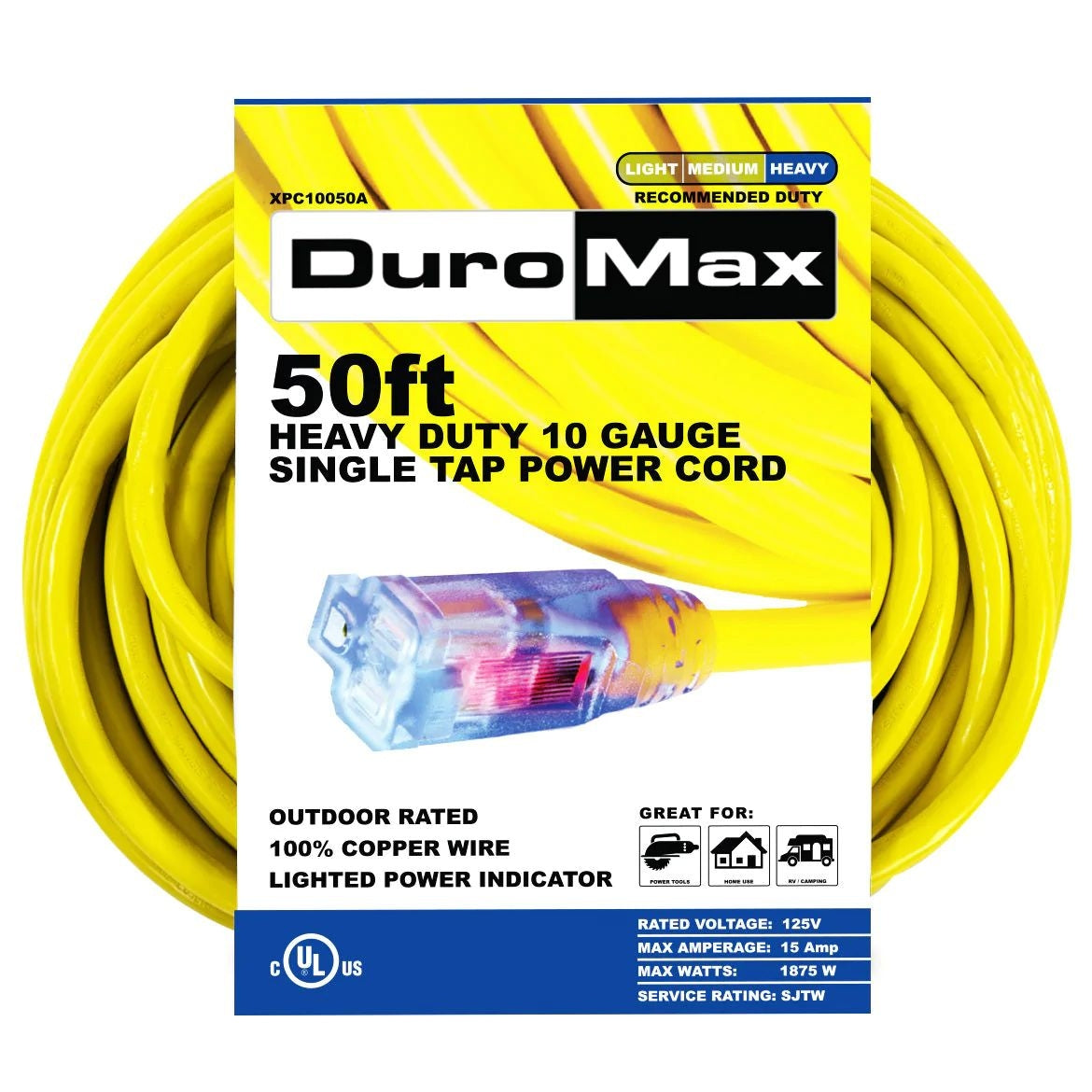 DuroMax XPC10050A 50-Foot 10-Gauge Single Tap Extension Power Cord
