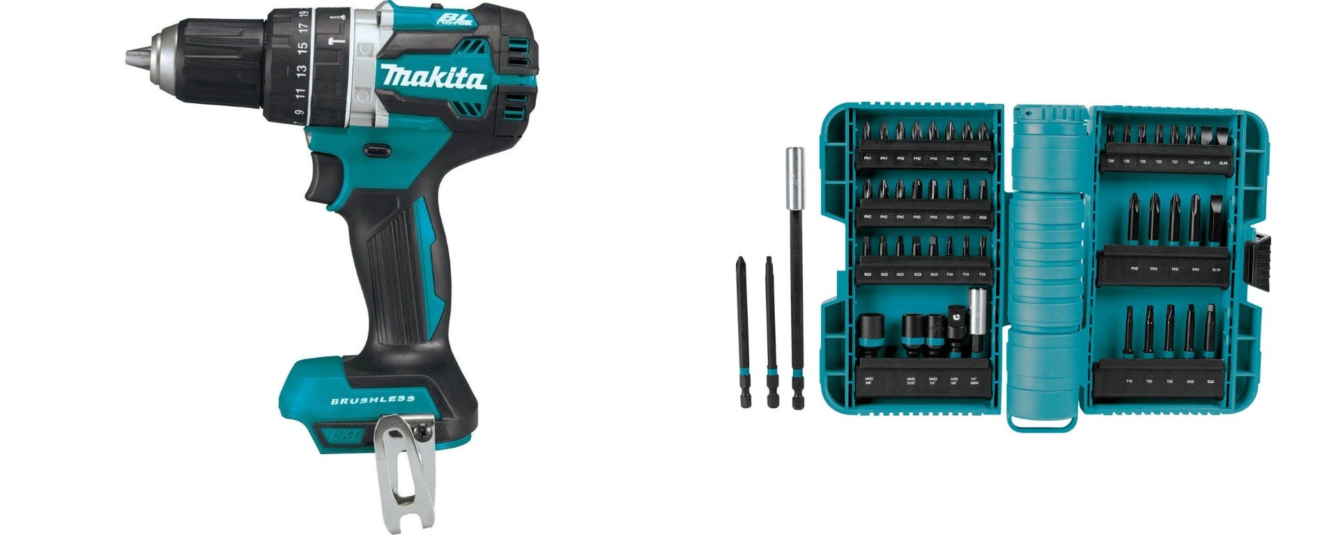 Makita 18V Brushless Cordless 1/2 in. Driver-Drill with ImpactX 50-Piece Driver Bit Set (Bare Tool)