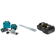 Makita Cordless Brushless 36V LXT 6-1/2-Inch Track Saw 5.0Ah Kit with 55 In. Guide Rail for Track Saws and 18V LXT 5.0AH Batteries, 2-Pack