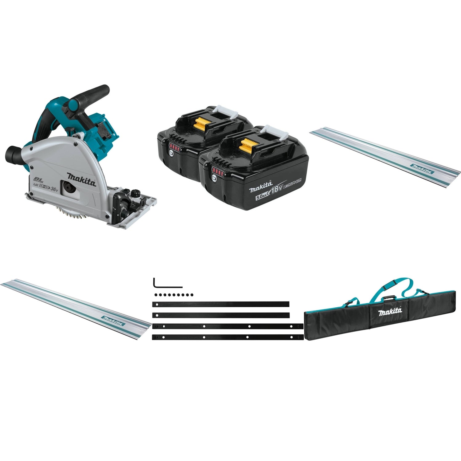 Makita Cordless Brushless 36V LXT 6-1/2" Track Saw and Accessories Bundle
