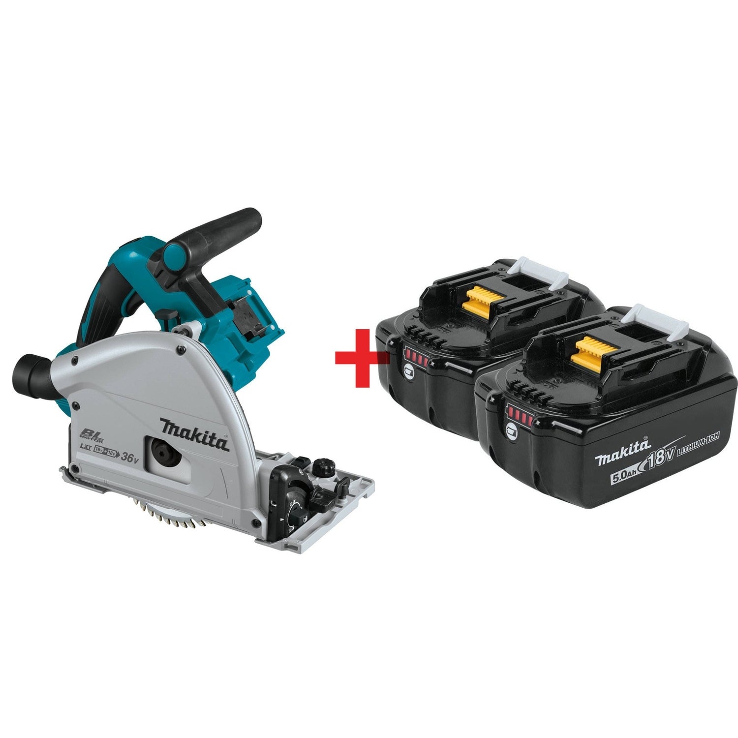 Makita Cordless Brushless 36V LXT 6-1/2" Track Saw with 18V LXT 5.0AH Batteries, 2-Pack