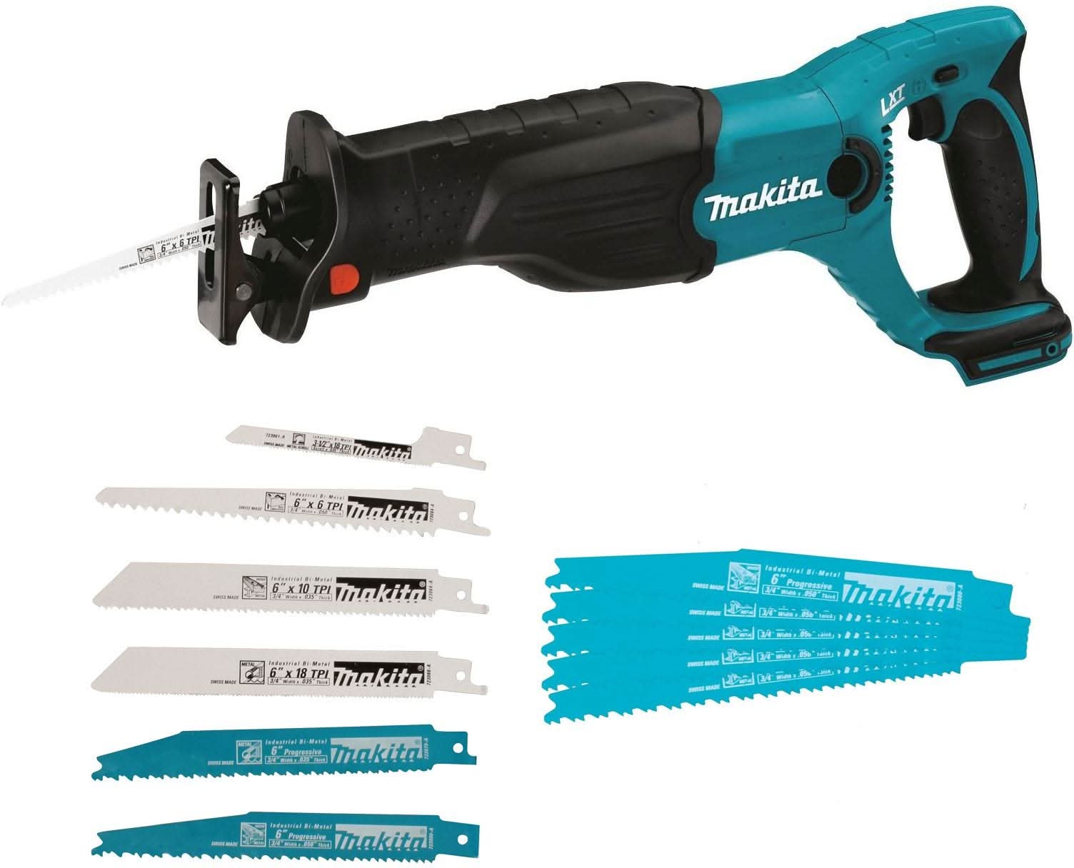 Makita XRJ04Z 18V LXT  Cordless Reciprocating Saw, Tool Only with Assorted Blade Sets
