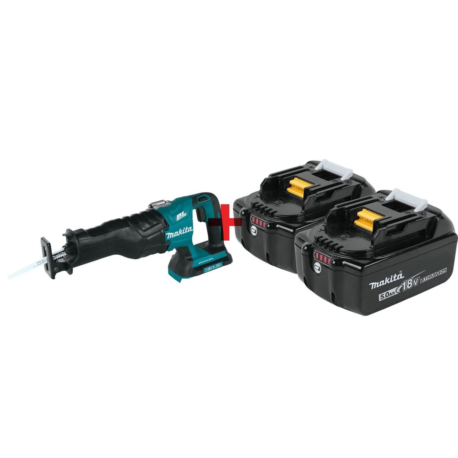 Makita 18V X2 (36V) Brushless Cordless Recipro Saw with 18V LXT 5.0AH Batteries, 2-Pack