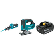 Makita 18V LXT Lithium-Ion Brushless Cordless Compact One-Handed Recipro Saw, 18V LXT Jigsaw, and 18V LXT 5.0aH Battery